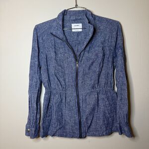 Old Navy Utility Jacket Size Medium M Blue Linen Blend Chambray Full Zip Snaps
